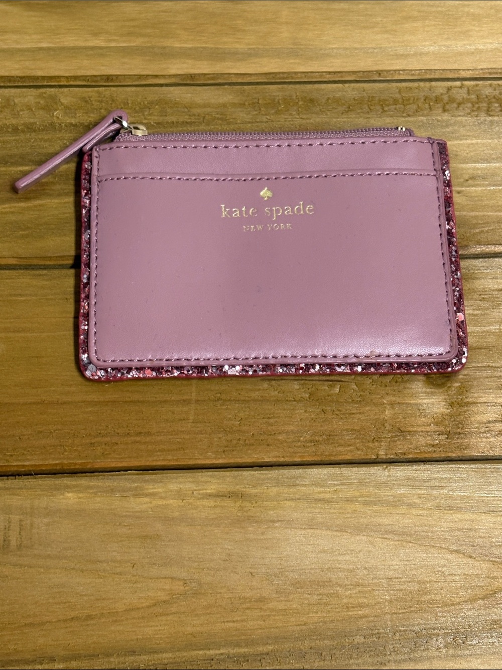 Kate Spade Slim Glitter Border Card Holder Pink